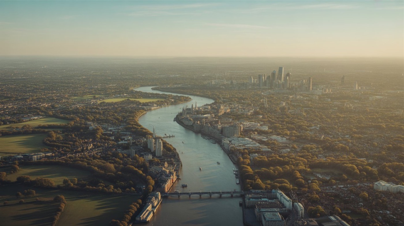 Aerial view of London and the Home Counties
